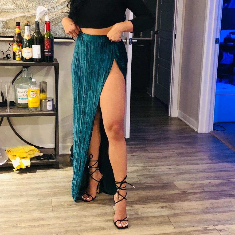 JLUXLABEL Green Maxi Skirt with Slit for Night Out